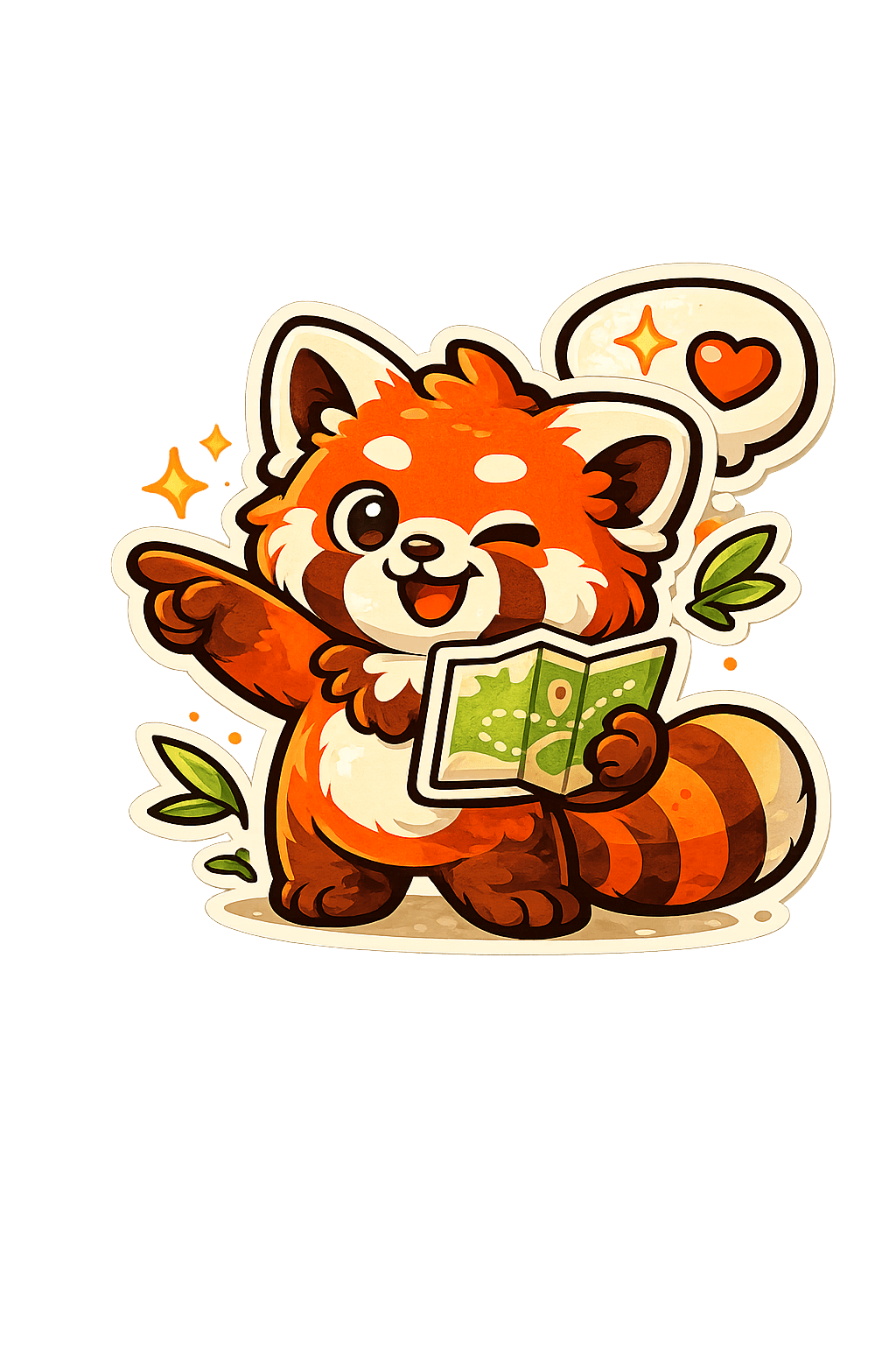 Red panda mascot holding a project guide